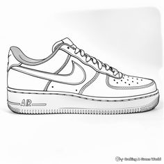 Air Force 1 Template, Nike Shoes Coloring Pages, Sneaker Coloring Page, Nike Coloring Pages, Nike Shoes Drawing, Sneaker Drawing, Sneaker Png