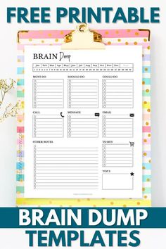 the free printable brain dump template for kids to use on their own desks