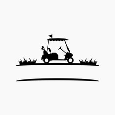 a black and white silhouette of a golf cart