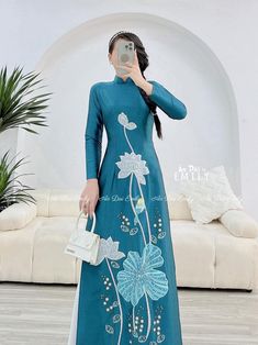 🌻Material: Lụa 🌻Stretchy level: 2/10 🌻 The measurement of this ao dai (long dress) is in Vietnamese size (American size tends to be bigger for the same size). Please LOOK AT THE SIZE CHART CAREFULLY BEFORE ORDERING. There might have some chalk writings on the fabric due to making process. These marks can be washed away easily. 🌻🌻No returns or exchanges Buyer can contact seller about any issues with an order. 🌸 Follow us Facebook/aodaiemily www.aodaiemily.com 💜 Thank you very much!💜 Chalk Writing, Hand Beading, Fort Worth, Dress Clothes For Women, Long Dress, Dark Blue, Dress Outfits, Size Chart, Embroidery