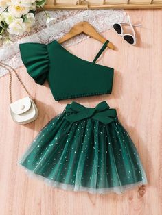 Summer Party Skirt Sets, Cute Summer Party Skirt, Green Summer Skirt For School, African Dresses For Kids, Green Cute