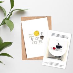 two greeting cards, one with a coffee cup and the other with a heart on it