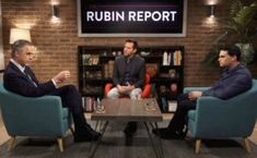 three men sitting in chairs talking to each other on the set of a television show