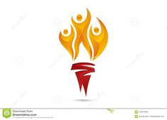 an abstract flame logo with people in the middle and flames coming out of it, on white