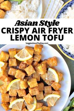 Made in an air fryer instead of frying in oil, this Asian style crispy lemon tofu is easy to make and incredibly delicious. Save this pin and follow for more easy vegan recipes! Lemon Tofu, Air Fried Tofu, Gluten Free Brunch Recipes, Veggie Sushi, Eggplant Recipes Parmesan, Gluten Free Bagels, Lemon Sauce