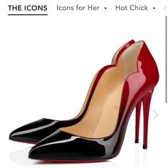 A Modern Style, The Hot Chick Stiletto Pump Is Made Of Patent Leather In A Black-To-Red Color Gradient. Its Pointed-Toe And Curved Openings Unveil The Foot With Elegance. Its 100mm Heel Raises The Silhouette With Weightlessness, Marking The Savoir-Faire Of The Maison Christian Louboutin. Red Bottom Pumps, Black Patent Pumps, Dr Shoes, Wedding Pumps, High Heel Slippers, Wedding Heels, Red Sole, Red Bottoms, High Heels Stilettos