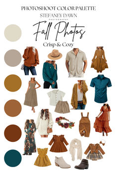 Bold and cheerful fall color palette with warm and cool tones. Fall Photography Color Palette, Fall Photoshoot Palette, Yellow Color Scheme Family Pictures, Family Coordinating Outfits Fall, October Family Photos Outfits Colors, Color Combinations For Photoshoot, Outdoor Photo Outfit Ideas, Fall Family Photo Style Guide, Fall Clothing Ideas For Family Pictures