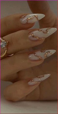 #fashion #aesthetic #knitting #nails #edit Nails Wedding Guest Ideas, Old Money Nail Designs, Cute Stilletos Nails, Short Almond Gel Nails Ideas, Luxury Nails 2024, White Fancy Nails, Dope Nails Summer, Gorgeous Nails Designs Classy, White And Gold Acrylics