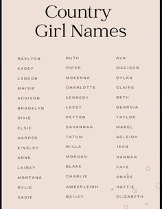 the country girl names are shown in black and white, with pink flowers on them