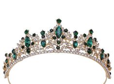 Handmade Tiara Recycling: No Tiara Length: 18.00 Inches Tiara Width: 4.50 Inches Tiara Height: 3.00 Inches Silver weight: 56.000 Grams Gemstone: American Diamond (zircon) & Emerald Diamond weight: 16.90 ct Diamond shape: Round Emerald weight: 35.00 ct Emerald: Lab created Material: Silver Silver Purity: 925 Stone putting: Prongs & Pave Tiara Finished : White & Gold plated Fine Quality Lab created Emerald Used This Tiara Handmade Tiaras, Emerald Wedding, Tiara Crown, Lab Created Emerald, Antique Pendant, Sterling Silver Brooch, Diamond Brooch, Wedding Tiara, Silver Brooch