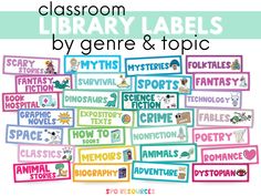 classroom library labels by gene & toic