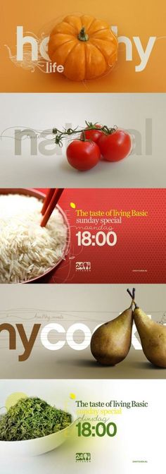 three different types of food are shown in this graphic art work, including rice and vegetables