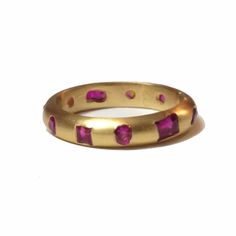 Ruby and 22k gold - the perfect combination. But what doesn't look good set in 22k? Each band is unique. It is perfectly imperfect as it's carved from wax and the stones are cast in place and may shift during casting making for every band being unique. The band can have all the same size and shape stone or can have different shaped and sized stones. In addition to rubies, this band can be made for the same price with any color sapphire (blue, orange, yellow, green, purple, pink) for the same pri Mosaic Ring, Stacked Wedding Rings, Stack Ring, Ring Wedding Band, Sapphire Blue, Perfectly Imperfect, Ring Wedding, 22k Gold, Stacking Rings