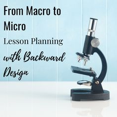 a microscope with the words from macro to micro lesson planning with background design