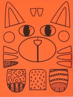 a drawing of a cat's face on an orange background