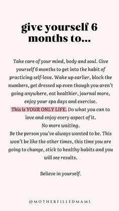 Give yourself 6 months to change your life and enjoy every aspect of it. #positivemindset #positivelife #positiveselftalk #motivation #inspiration Give Yourself 6 Months, Practicing Self Love, Creeped Out, Turn It Off, Travel To Italy, Self Healing Quotes, Couple Travel