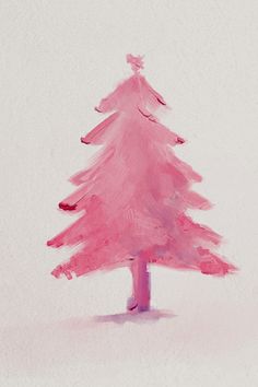 a painting of a pink christmas tree on a white background