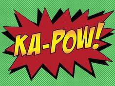 the word ka - pow is written in red, yellow and green colors on a green background