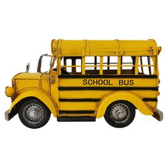 an old yellow school bus is shown on a white background with the words school bus painted on it