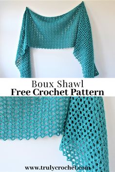 a crocheted shawl is shown with the text box shawl free crochet pattern