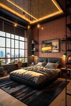 Cyberpunk Industrial-chic Abode Bedroom Industrial Chic, Japandi Bedroom Design, 70s Living Room, Industrial Style Bedroom, Industrial Room, Living Room And Kitchen Design, Japandi Living, Industrial Bedroom