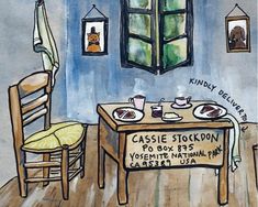 a drawing of a dining room table with two chairs and a sign that says cassise stockon