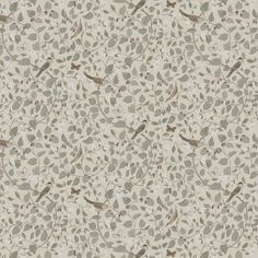 a wallpaper pattern with birds and leaves on the background, in grey tones stock photo