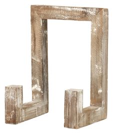 an old wooden frame with two pieces of wood sticking out of it