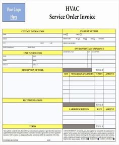 a service order invoice form with yellow and gray lines on the bottom,