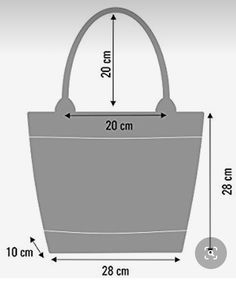 the size and measurements of a small tote bag with an attached handle, shown in grey