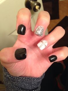 Need to try this with shellac! Black white bling and cross! All my favs in one! Nails Black And Silver, Fall Nails Black, Nails Grunge, Graduation Nails, Grunge Nails, Shellac Nails, Ideas Nails, Nails Black