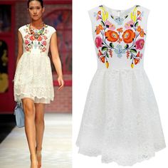 Runway Design, Mexican Outfit, Mexican Dresses, Design Embroidery, Folk Fashion, Floral Lace Dress, Yes To The Dress