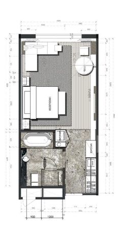 the floor plan for an apartment with two beds and one living room, which is divided by