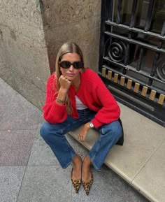 Looking to add a hint of leopard print to your casual outfits? If so, you'll love these chic ideas with leopard print shoes that are perfect for everyday wear! For example, we love this trendy outfit with a red cardigan, straight-leg jeans and leopard print pointed flats.