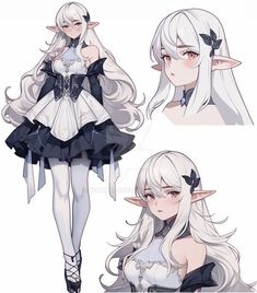 Anime Elf, Dungeons And Dragons Characters, Anime Couples Manga, Female Character Design, Anime Couples Drawings, Dnd Characters, White Hair, Anime Outfits