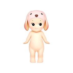 a small stuffed animal with big eyes and ears on it's head, standing in front of a white background