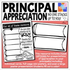 a poster with the words principals appreciation written on it and an image of two stacks of books