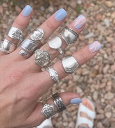 Funky Rings Silver, Silver Hippie Jewelry, Handmade Jewelry Silver, Spoon Rings Aesthetic, Funky Jewelry Silver, Vintage Jewelry Silver, Silver Vintage Jewelry