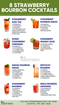 Strawberry Bourbon Cocktails Strawberry Bourbon Cocktail, Cocktail Specials, Strawberry Cocktail, Cheers Bar, Bourbon Cocktail, Alcholic Drinks, Bourbon Tasting, Party Drinks Alcohol