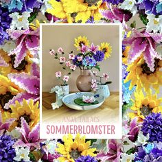 an image of some flowers in a vase on a table with the words, anaka's sommebroomster