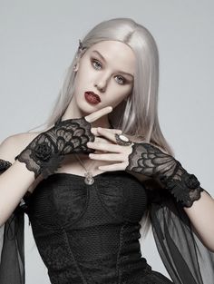 Black Gothic Lace Flower Gloves - Devilnight.co.uk Flower Gloves, Punk Tank Top, Gothic Blouse, Gothic Dresses, Gothic Coat, Gothic Lace, Gothic Skirts