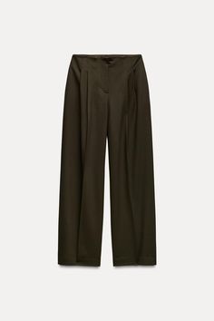 PLEATED WIDE LEG PANTS - Dark khaki | ZARA United States High Collar Jacket, Pleated Wide Leg Pants, Water Repellent Jacket, Sweater Blazer, Cardigan Sweater Jacket, Shirt Blouses Tops, Dark Khaki, Quilted Coat, Knitwear Cardigan