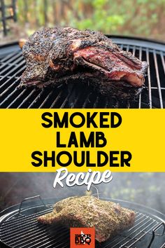 smoked lamb shoulder on the grill with text overlay