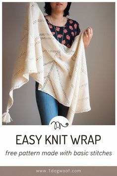 the easy knit wrap is made with basic stitches