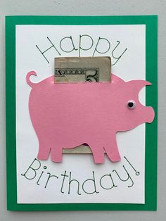 a birthday card with a pink pig on it