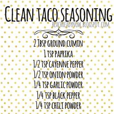 the clean taco seasoning list is shown in black and white with gold dots