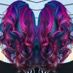 Teals, pinks, and purples hair Pink And Teal Hair, Peacock Hair Color, Blue Mermaid Hair, Fuchsia Hair, Mermaid Hair Color, Magenta Hair, Galaxy Hair, Hair Color Crazy