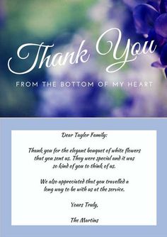 thank you from the bottom of my heart card with purple flowers and blue sky in background