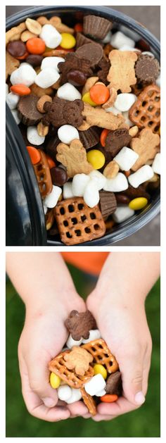 two pictures showing different types of food in their hands