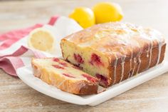 a loaf of lemon raspberry bread on a plate